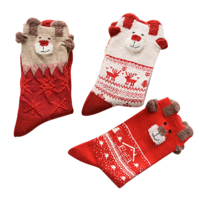 3D Reindeer Christmas Novelty Crew Socks for Women