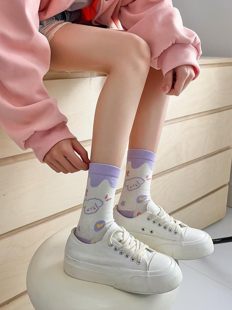 Cute Patterned Crew Socks for Women | Breathable Cotton Summer Socks