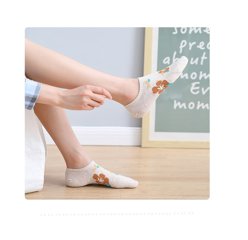 Floral No-Show Socks for Women | Soft Cotton Low Cut Socks
