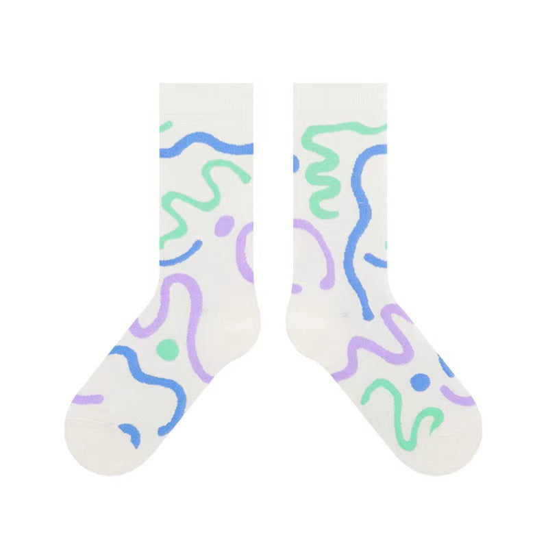 Trendy Abstract Patterned Crew Socks for Women | Novelty Casual Socks