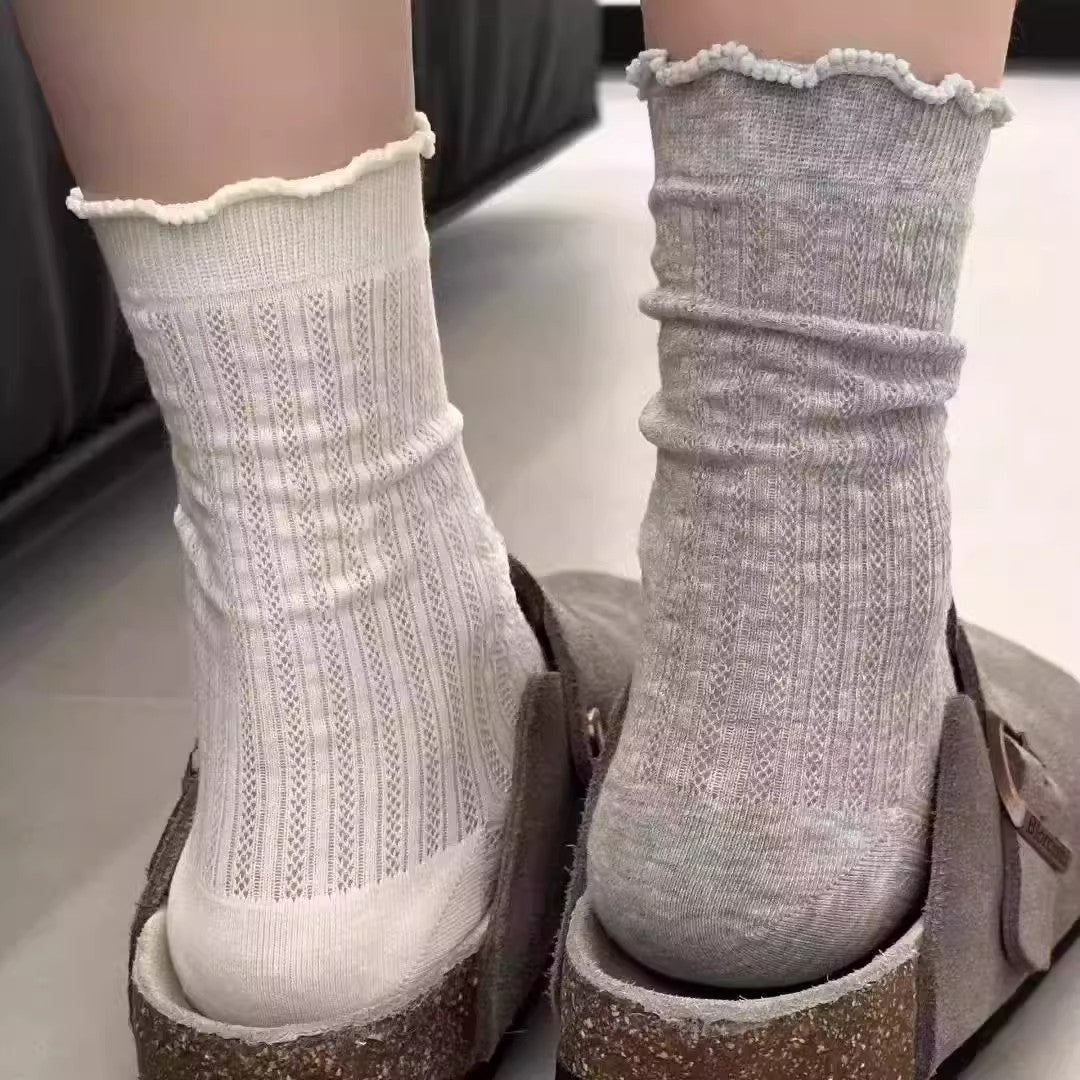 Breathable Balletcore Crew Socks for Women | Thin Summer Mesh