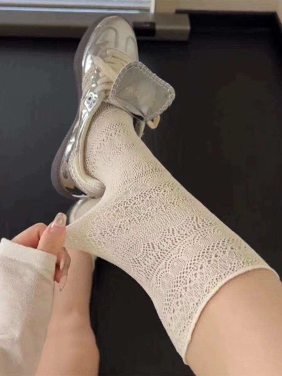 Lace Mesh Slouch Crew Socks | Breathable Summer Socks for Women
