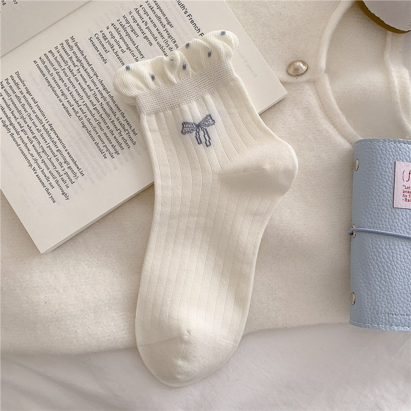 Cute Bow Ruffle Ankle Socks for Women | Balletcore Thin Warm Weather Socks