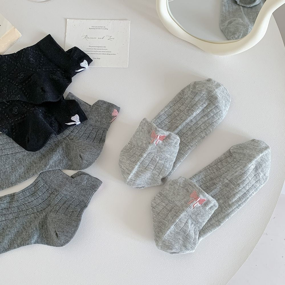 Bow Embroidered Ankle Socks for Women | Breathable Summer Mesh Socks
