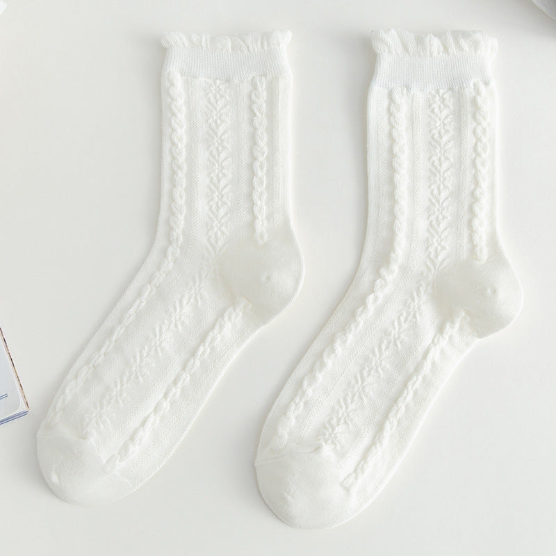 White Ruffled Crew Socks | Cute JK Style Cotton Women's Socks