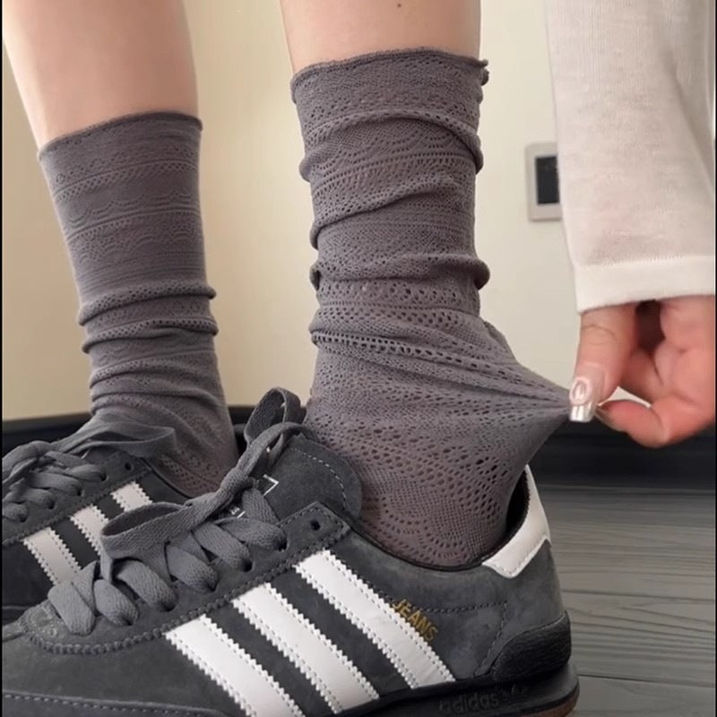 Lace Slouch Crew Socks | Breathable Mesh Ballet Socks for Women