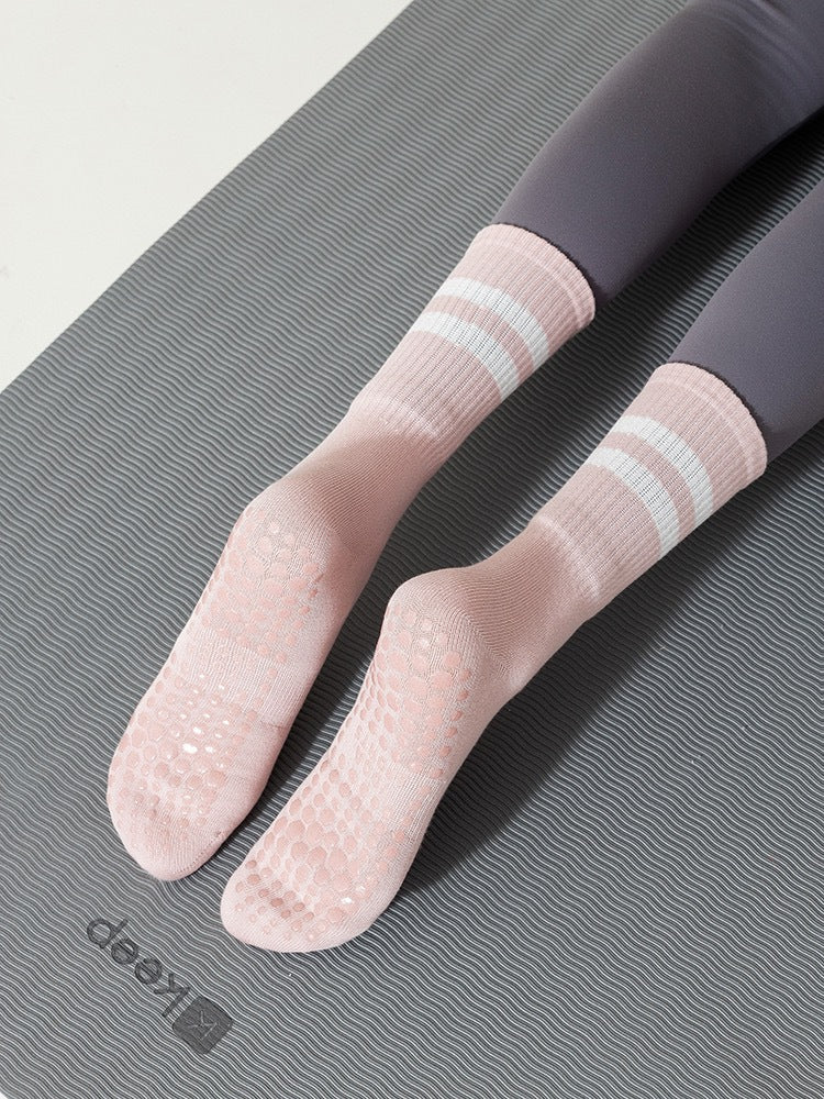 Non-Slip Grip Crew Yoga Socks for Women | Athletic Gym Socks