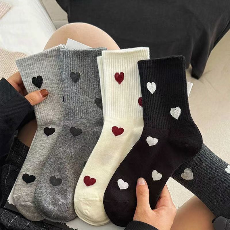 Heart Print Cotton Crew Socks for Women | Casual Trendy Everyday
