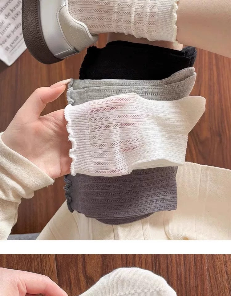 Lace Trim Crew Socks for Women | Breathable Mesh Summer Socks