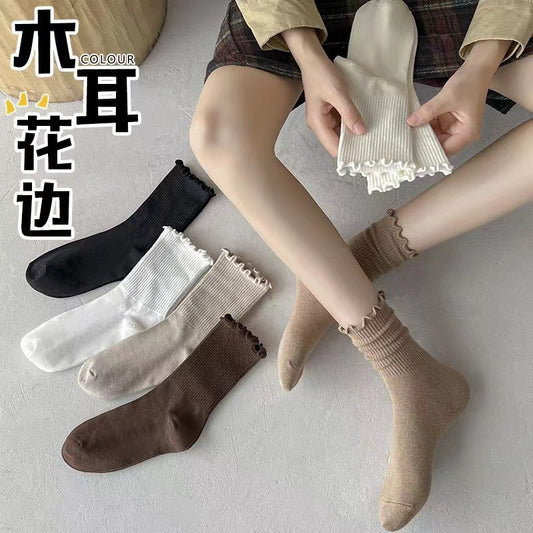 Ruffled Crew Socks for Women | Vintage Cotton Mid-Calf Socks