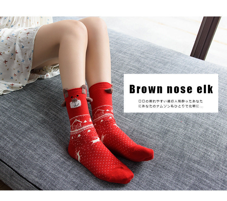 3D Reindeer Christmas Novelty Crew Socks for Women