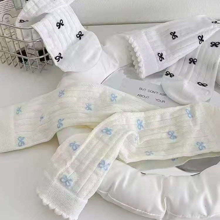 Women's Bow Pattern Crew Socks | Thin Breathable Spring Summer Socks