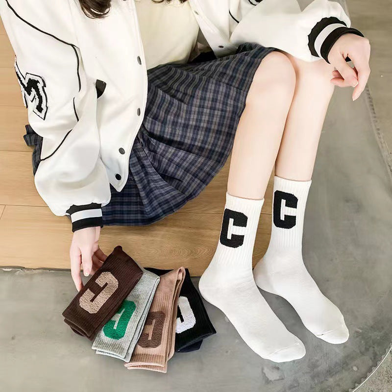 Trendy C Logo Crew Socks for Women | Soft Everyday Casual Socks