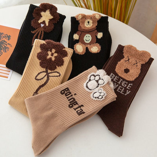 Women's 3D Novelty Crew Socks | Cozy Brown Patterned Socks