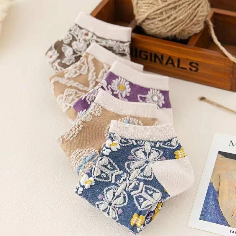 Retro Floral Ankle Socks for Women | Vintage Patterned Low Cut Socks