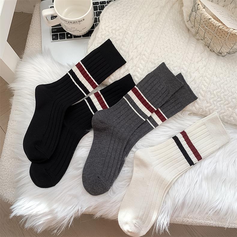 Striped Cotton Crew Socks for Women | Breathable Winter Everyday Socks