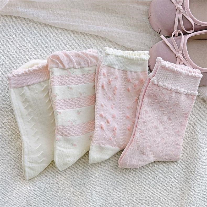 Sweet Patterned Crew Socks for Women | Breathable Cotton Casual Socks