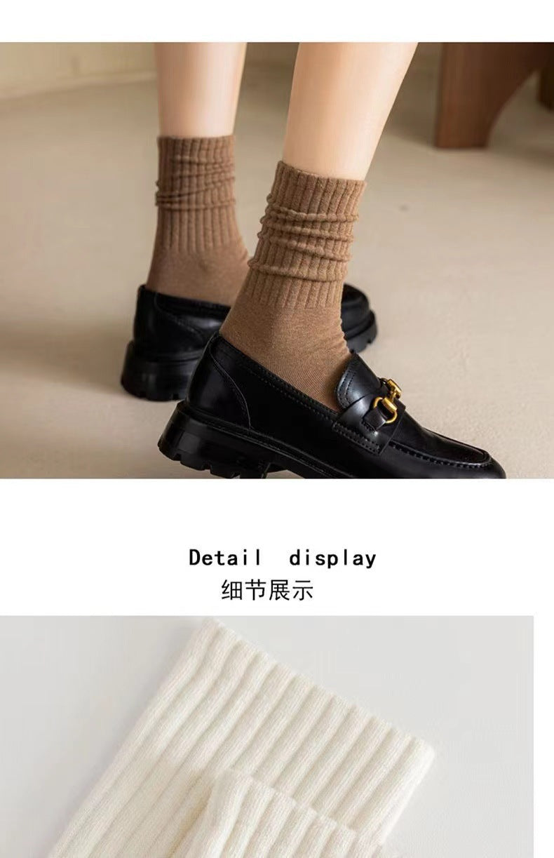 Solid Ribbed Crew Socks for Women | Breathable Casual Socks