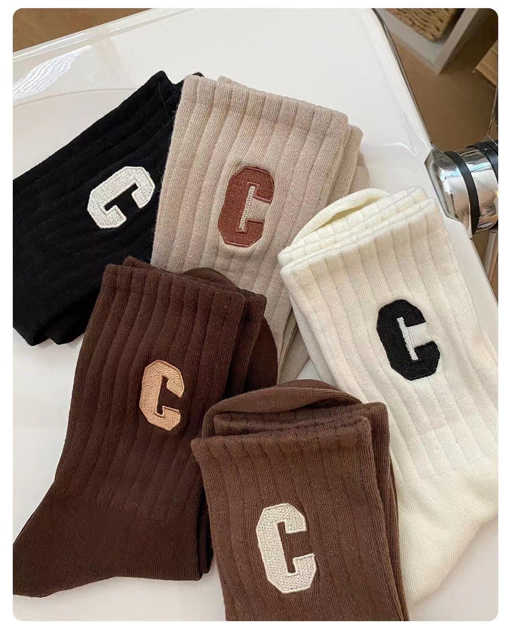 Trendy Letter C Crew Socks | Breathable Everyday Socks for Women