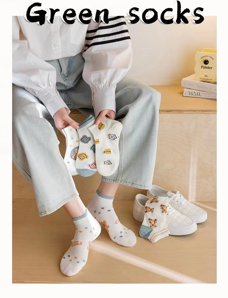 Cute Bear Print Ankle Socks | Breathable Summer Socks for Women