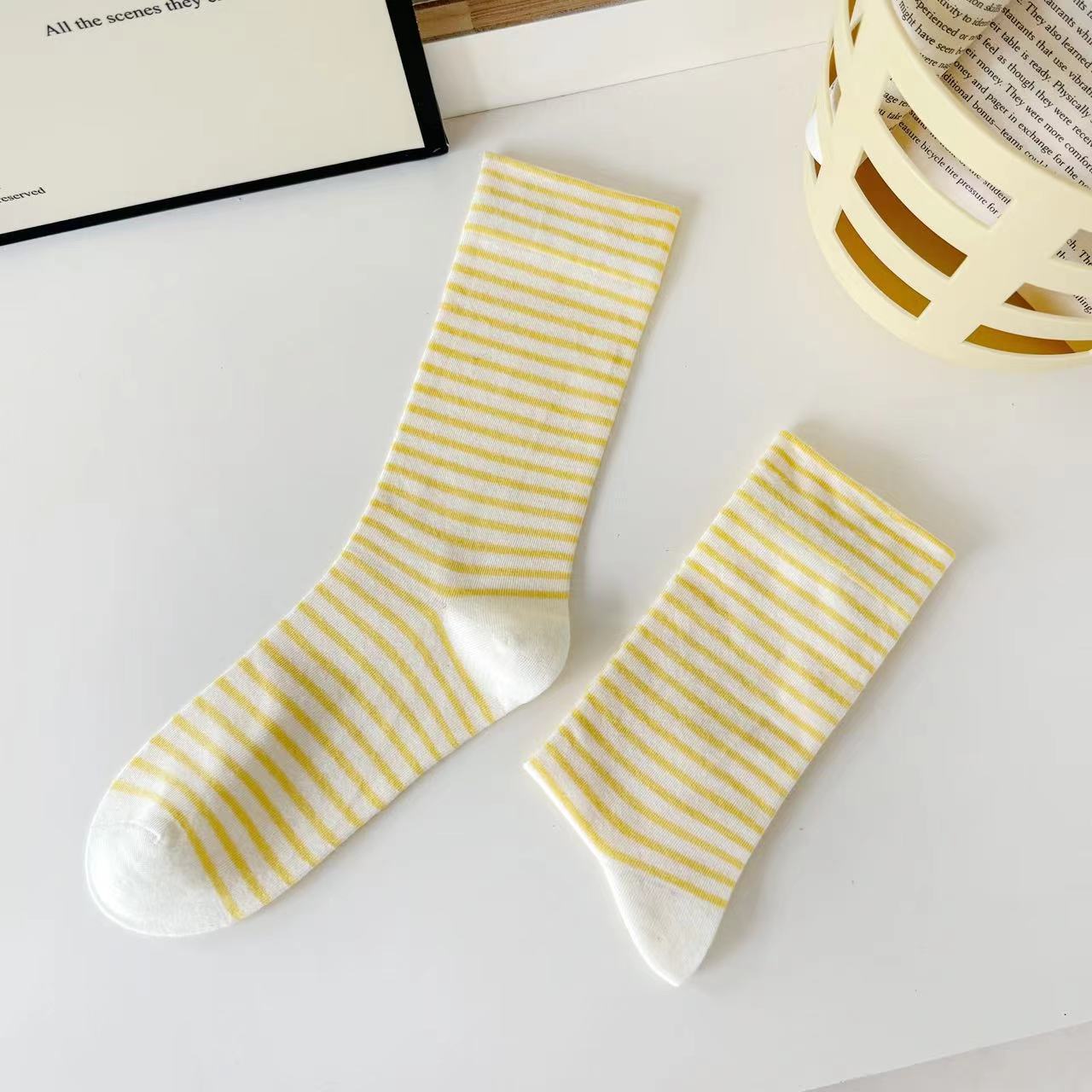 Soft Striped Cotton Crew Socks for Women | Loose Top Comfort