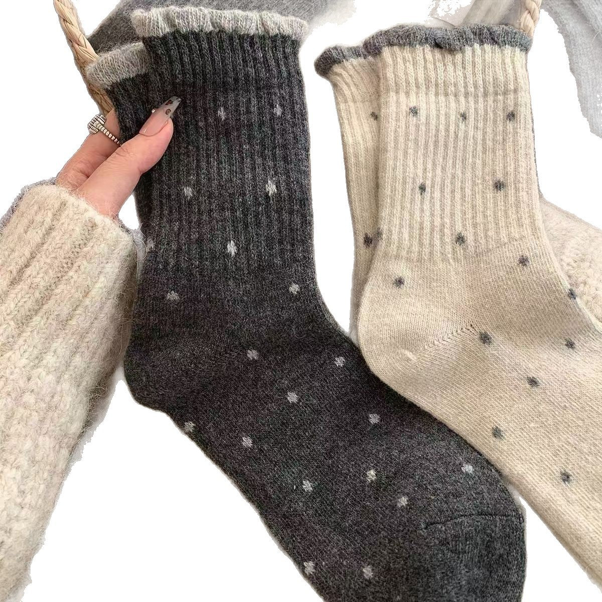 Cozy Polka Dot Crew Socks for Women | Warm Winter Socks