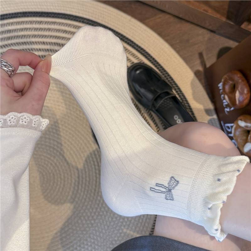 Cute Bow Ruffle Ankle Socks for Women | Balletcore Thin Warm Weather Socks