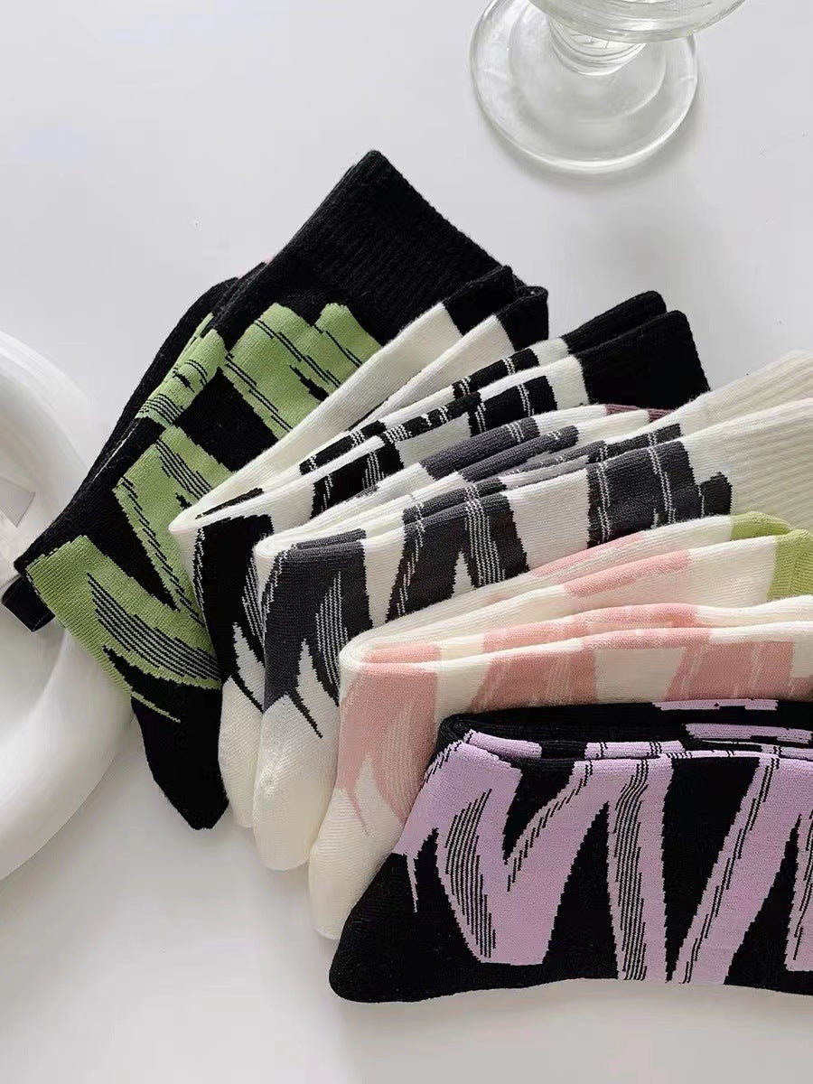 Trendy Abstract Patterned Crew Socks for Women