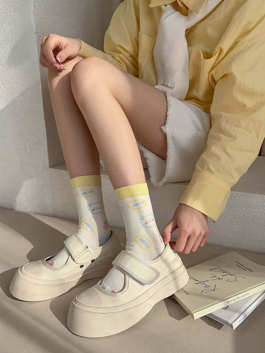 Cute Patterned Crew Socks for Women | Breathable Cotton Summer Socks