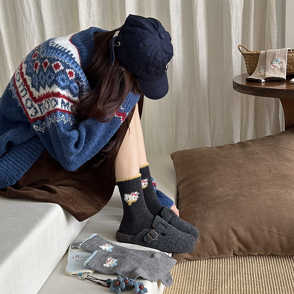 Cute Cozy Wool Crew Socks | Warm Winter Fuzzy Socks for Women