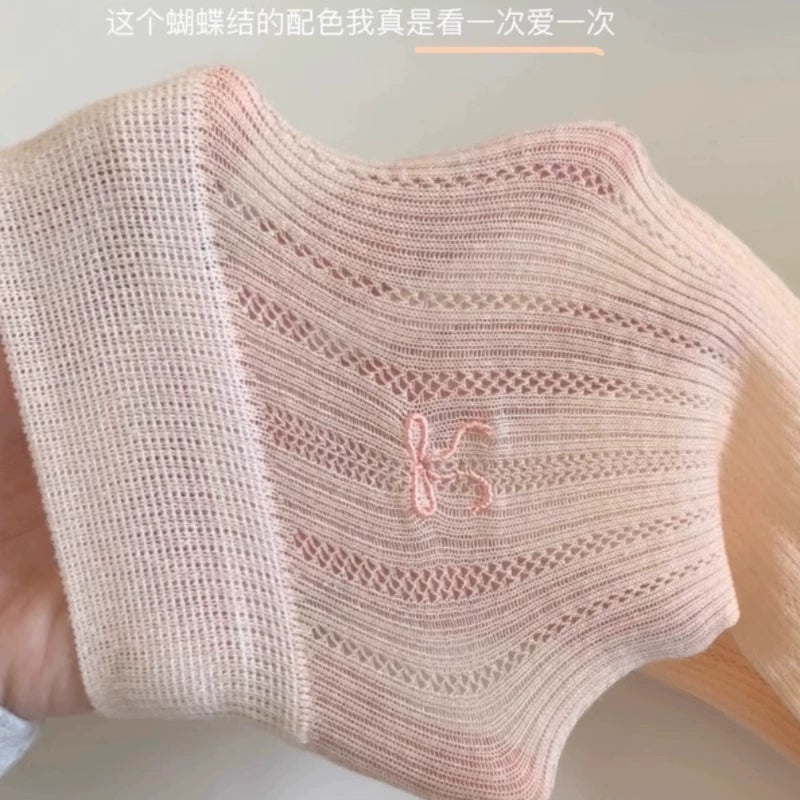 Ballet Bow Cotton Crew Socks | Breathable Summer Socks for Women