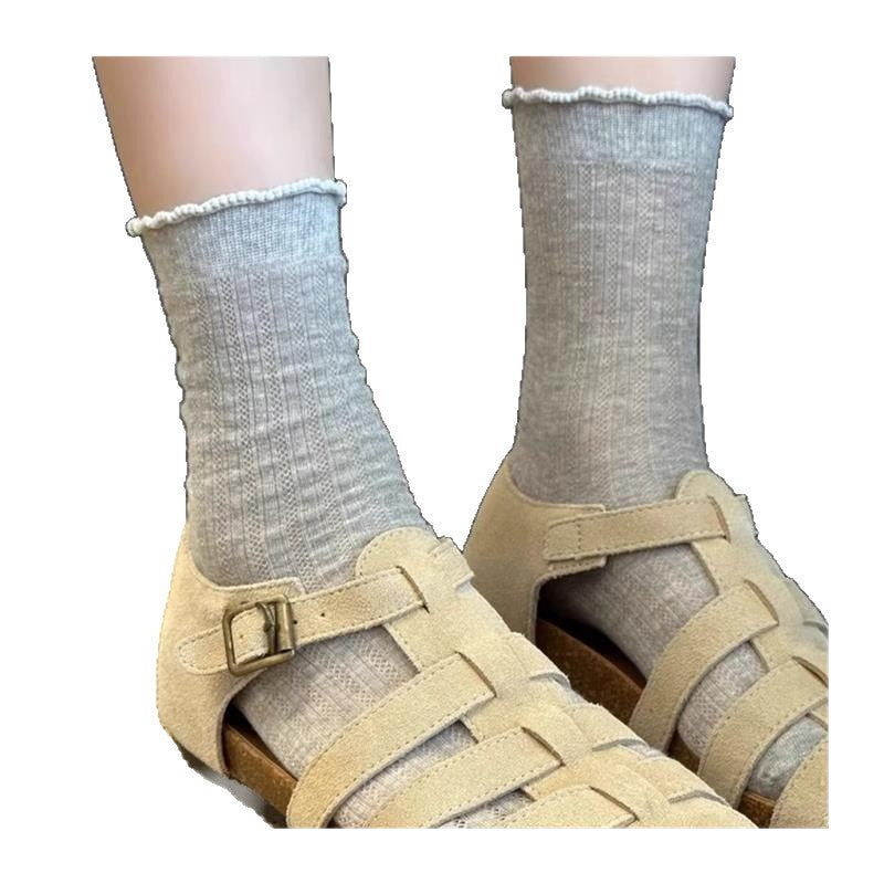 Ruffled Ballet Mesh Crew Socks for Women | Breathable Summer Socks