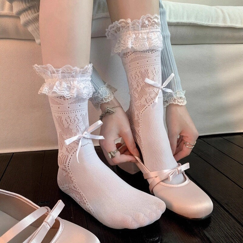 Lace Bow Crew Socks | Women's Ballet Summer Socks for Mary Janes