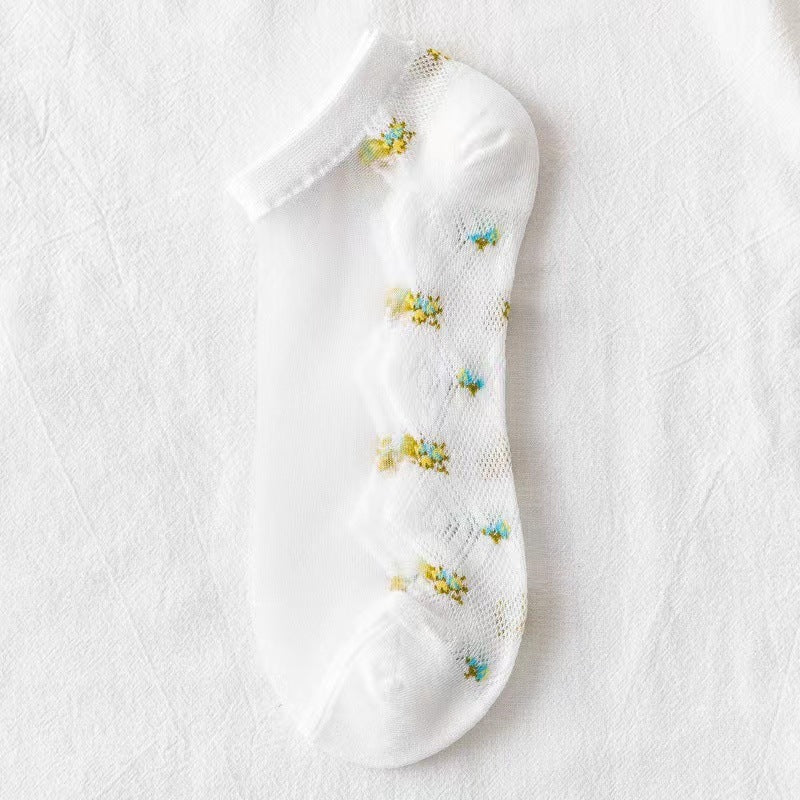 Sheer Floral Ankle Socks for Women | Breathable Cotton Sole Summer Socks
