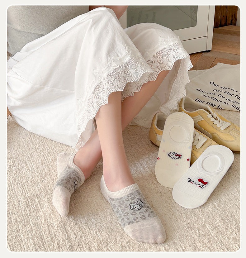 Cute Cat No-Show Socks for Women | Non-Slip Cotton Low Cut