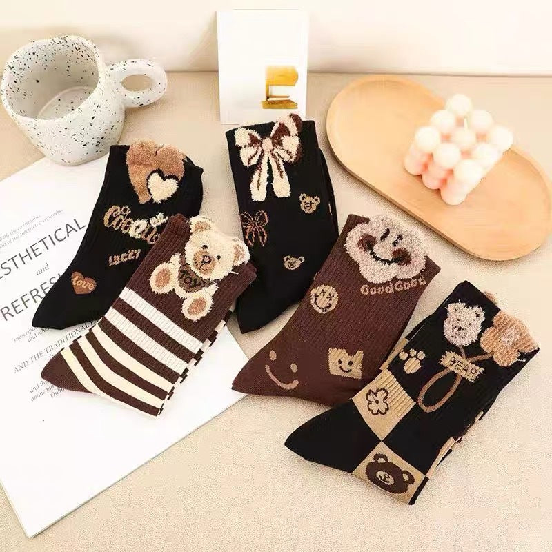Cute Bear Crew Socks for Women | Cozy Fall Winter Patterned Socks