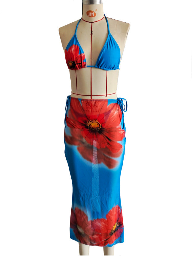 Bold Floral Halter 3-Piece Bikini Set | Women's Beach Swimwear