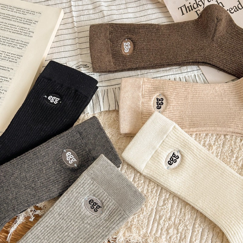 Women's Cotton Crew Socks | Embroidered Neutral Fall Socks