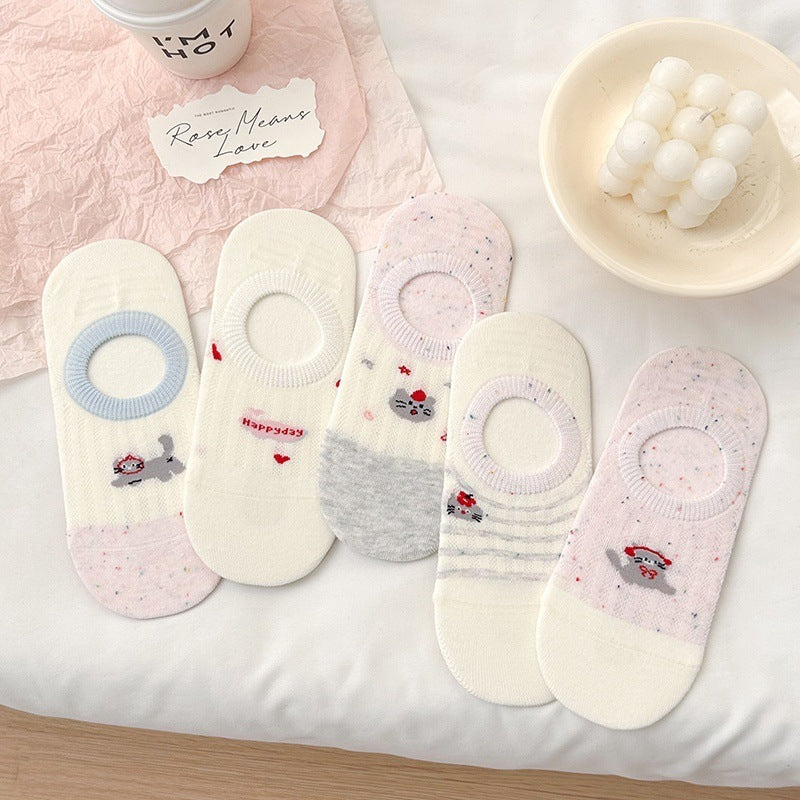 No-Show Socks for Women | Cute Cat Non-Slip Cotton Socks