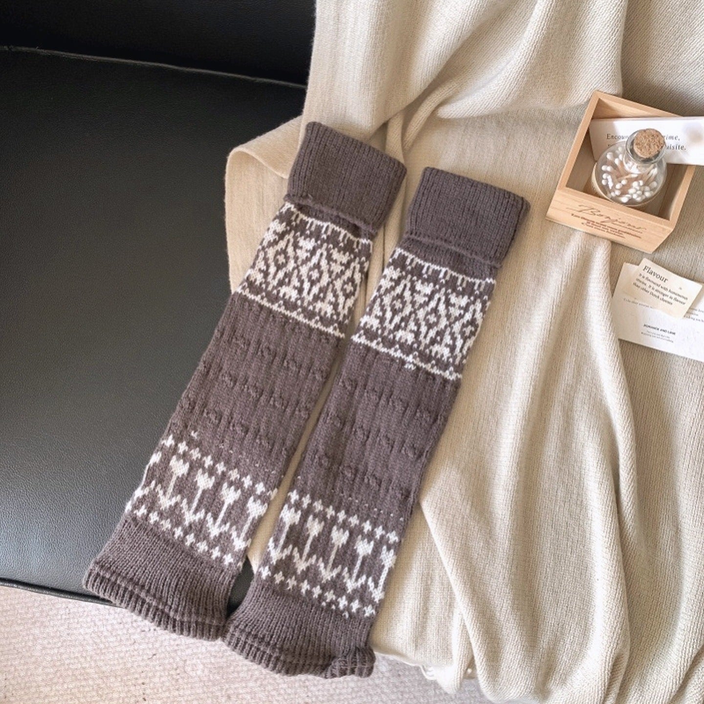 Fair Isle Knit Patterned Leg Warmers for Women