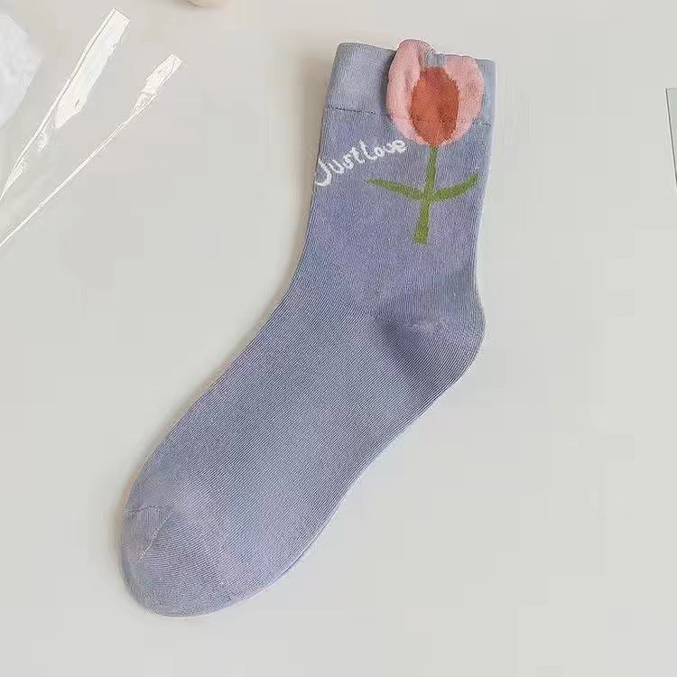 Floral Patterned Crew Socks for Women | Soft Cotton Casual Socks