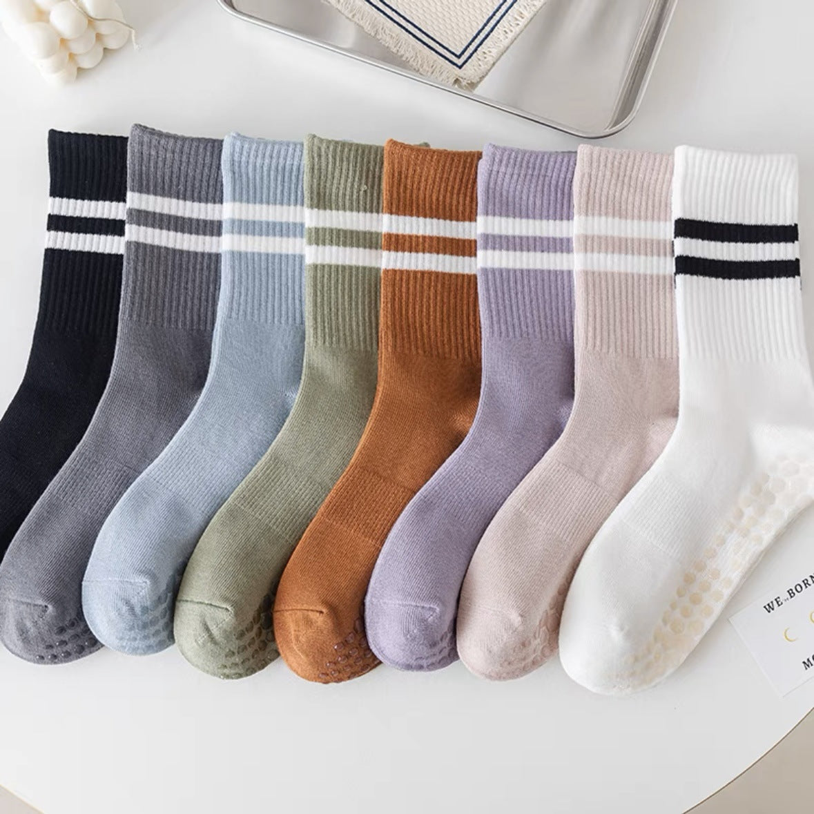 Non-Slip Grip Crew Yoga Socks for Women | Athletic Gym Socks