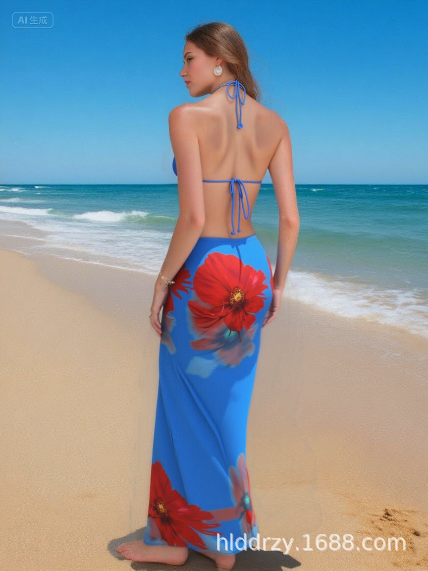 Bold Floral Halter 3-Piece Bikini Set | Women's Beach Swimwear