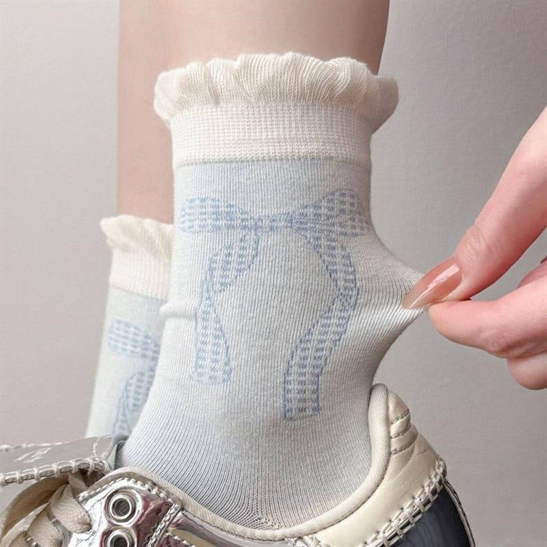 Cute Bow Crew Socks for Women | Lightweight Spring Cotton Socks