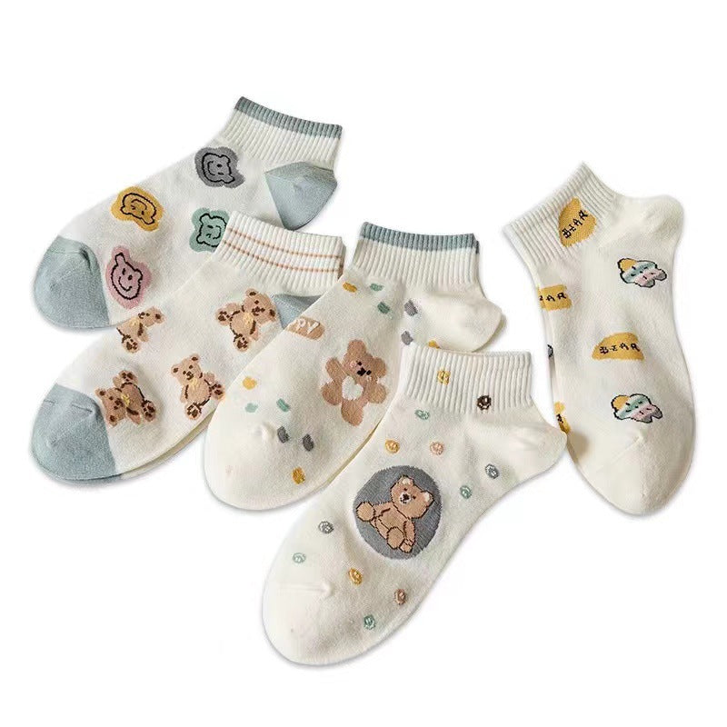 Cute Bear Print Ankle Socks | Breathable Summer Socks for Women