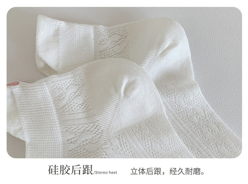 Women's Embroidered Bow Mesh Ankle Socks | Breathable Summer Socks