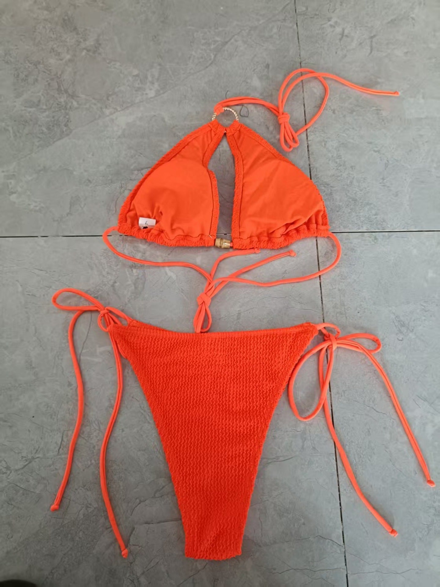 Textured Halter Tie-Side Bikini Set | Women's Beach Swimwear