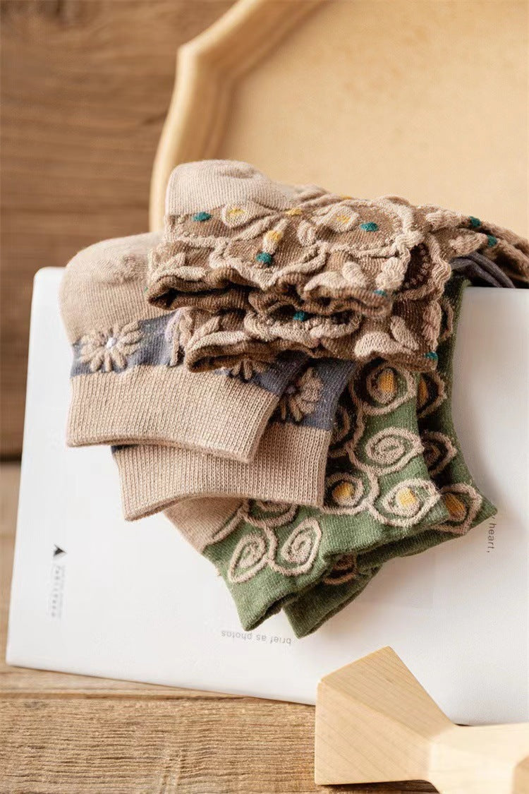 Vintage Floral Ankle Socks | Breathable Low Cut Socks for Women