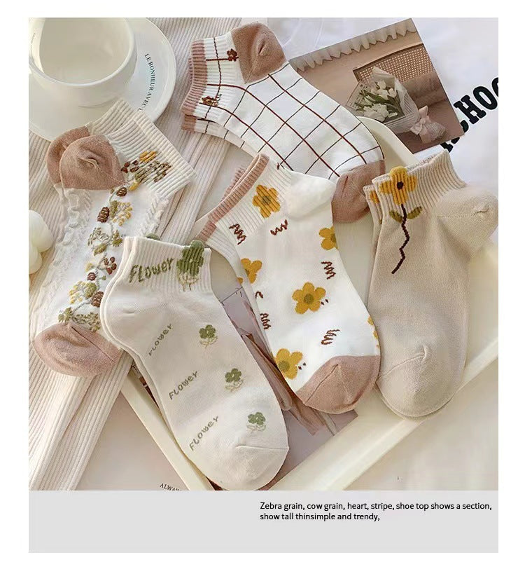 Cute Floral Ankle Socks for Women | Breathable Spring Summer Socks