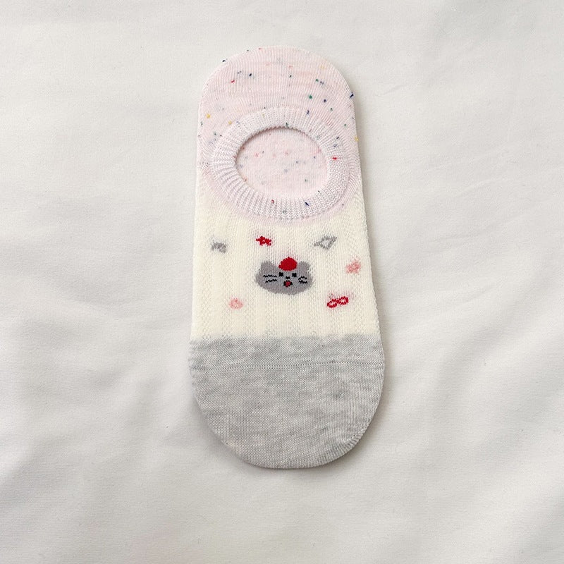 Cute Cotton No-Show Socks for Women | Non-Slip Cat Print